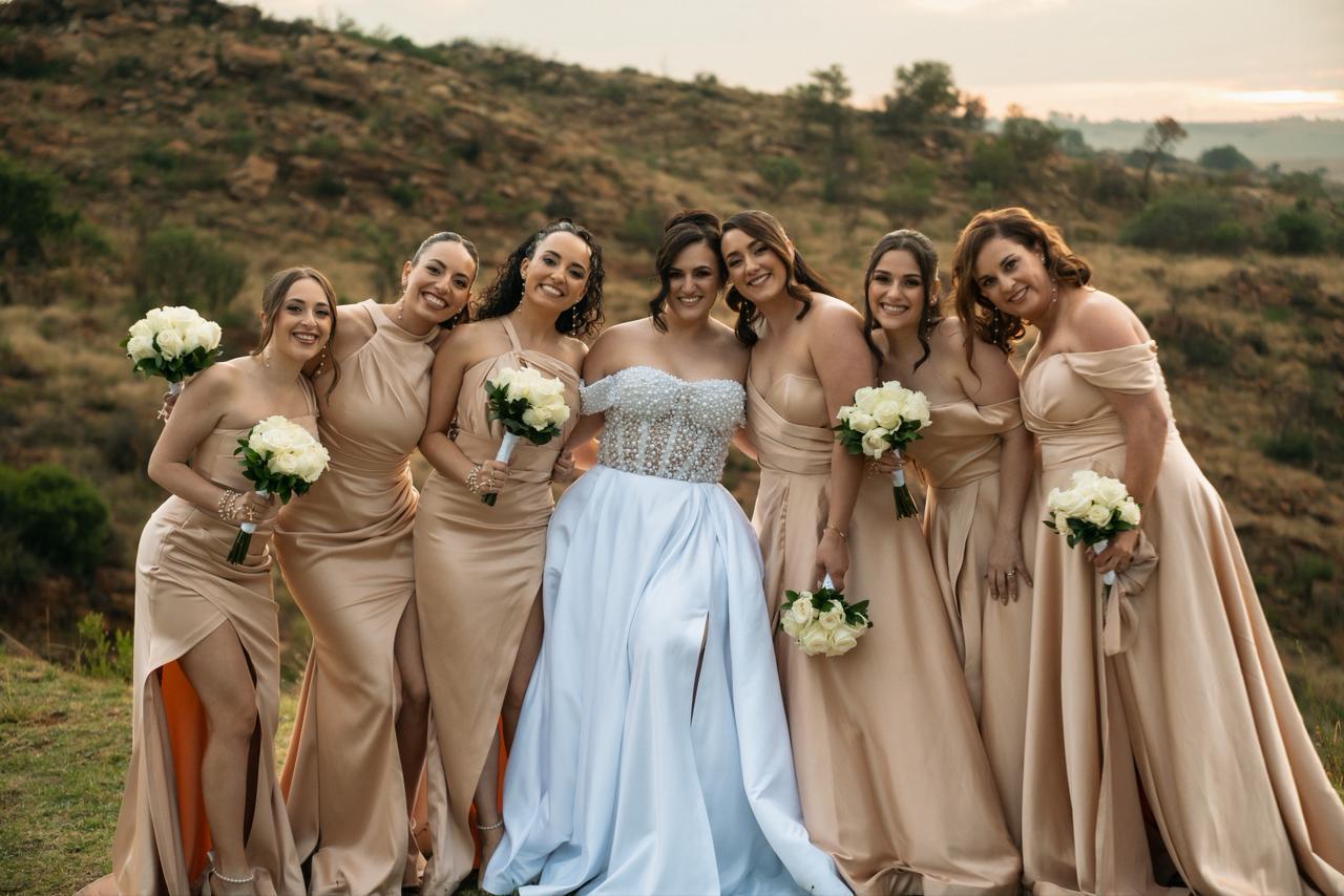 Adriana White Wedding gown & bridesmaids
